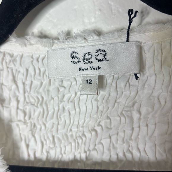 Sea New York Casey Hand Smocked White Long Sleeve Midi Dress Size 12 Large - Picture 7 of 9